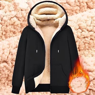 Trendy Sweatshirt Mantel Fronttaschen Warmer Reißverschluss Lammwolljacke Herren und Damen Winter Reine Farbe Plüschgefütterter Cardigan Hoodie