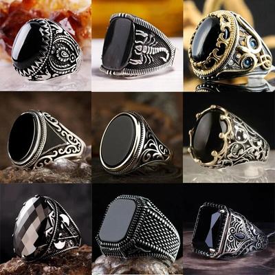 Yeni Punk Türkiye Vintage Yüzükler Geometrik Oval Siyah Yıldönümü Partisi Düğün için Uygun erkek Yüzükler High-end Lüks Takı