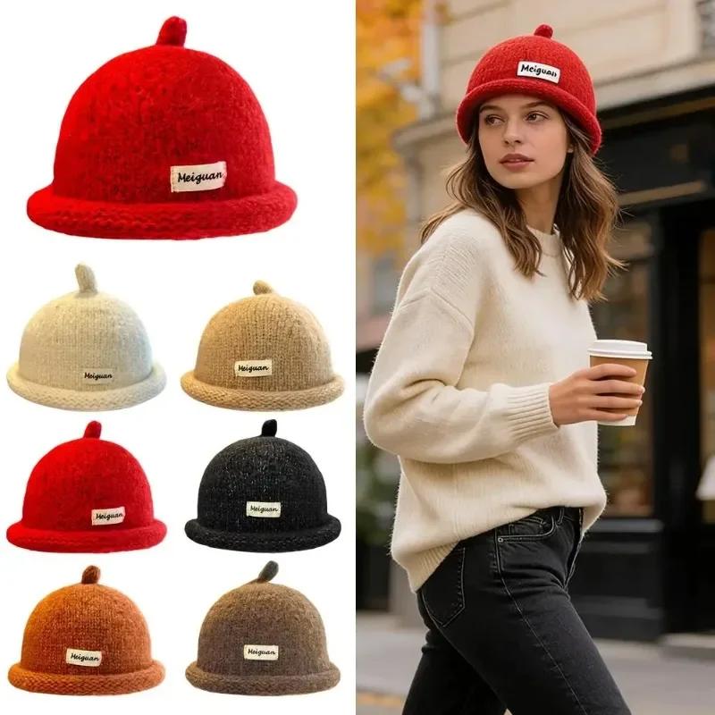 Autumn Winter Knitted  Cuffless Cap For Men Women Warm Cozy Soft Beanie Hat Country Fresh Sweet Style Fashion Headwear