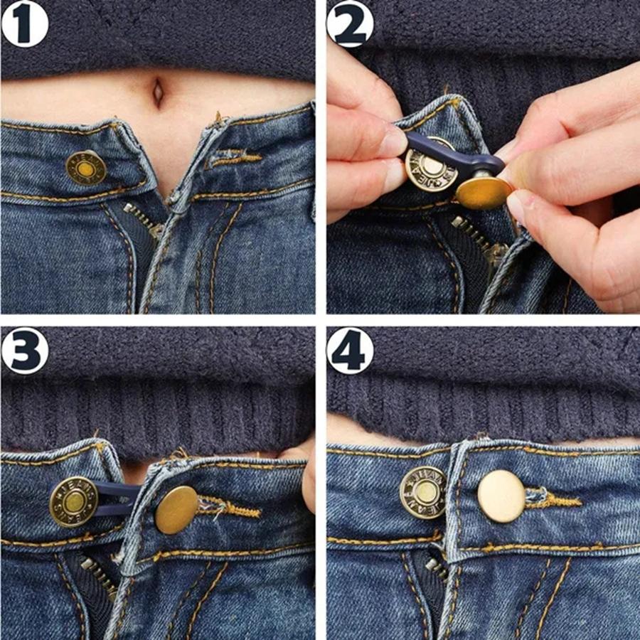 5Pcs Metal Button Extender for Pants Jeans Free Sewing Adjustable Retractable Waist Extenders Button Waistband Expander