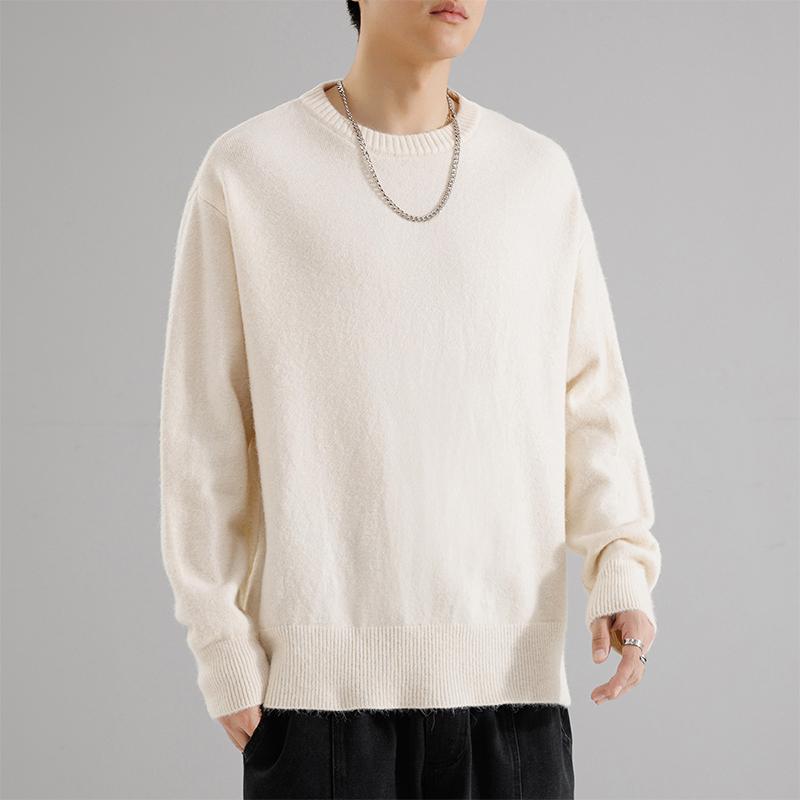 Maglione da Uomo a Girocollo Manica Lunga tinta unita Casual per Coppia Top Basic a Maglia