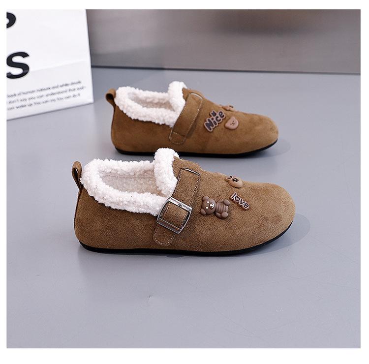 Winter Velvet Women's Cartoon Loafers Warm and Comfortable Low Cut Cotton Shoes Fashionable One Foot Flat Casual Shoes
