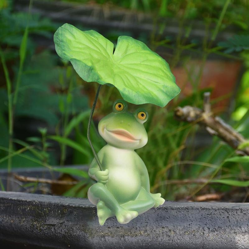 Resin Frog Figurines Decor - Cute Umbrella Frog Statue For Outdoor/Indoor Garden, Funny Animal Sculpture Gift For Frog Enthusias