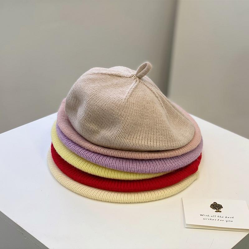 Autumn and Winter Baby Cute Beret Fashionable and Versatile Knitted Hat for Boys and Girls Candy Colored Pullover Hat  Painter Hat