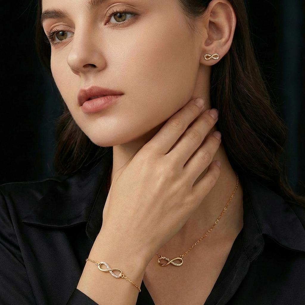 Cold Wind Same 8-character Necklace Bracelet Earrings Combination Set, Fashion Temperament Design Sense Rhinestone Jewelry