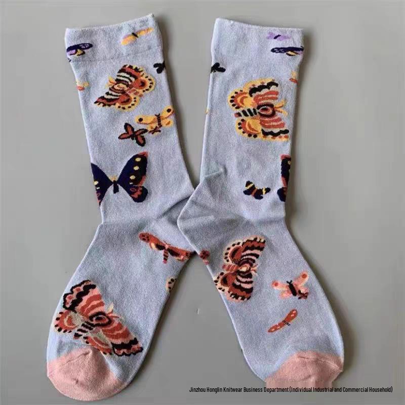 

New BM Trendy Oil Painting Series: Artistic Colorful Women s Calf Socks One Size