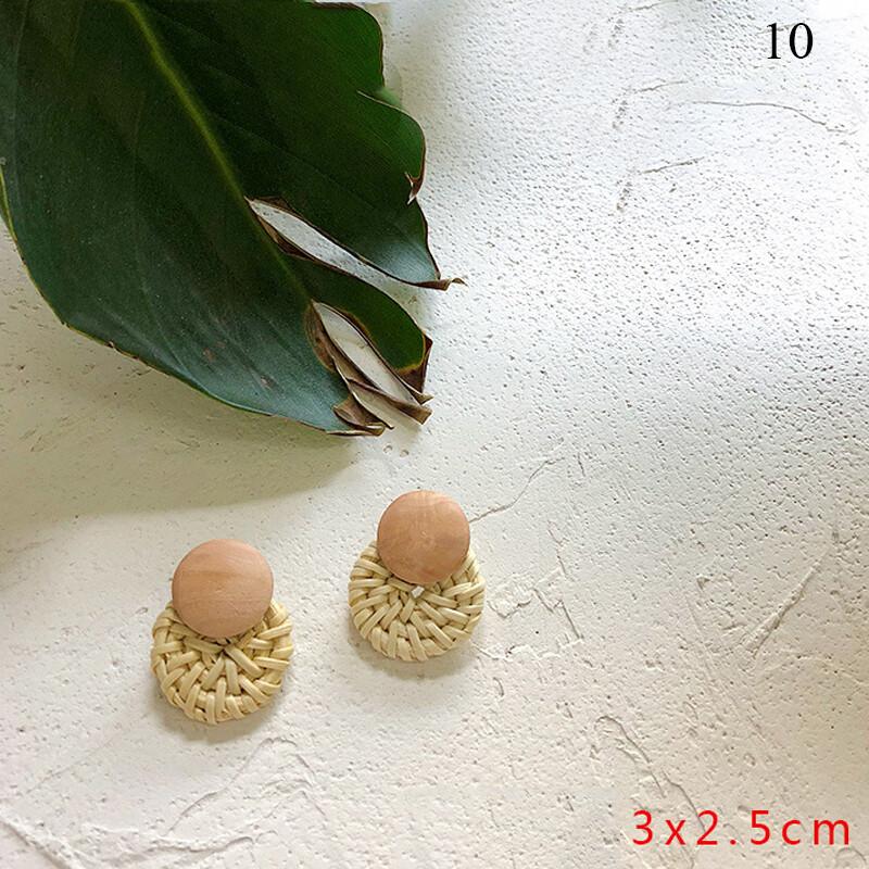 Ear Studs Wood Beaded Drop Dangle Earrings Rattan Earring Retro Ear Hook Jewelry