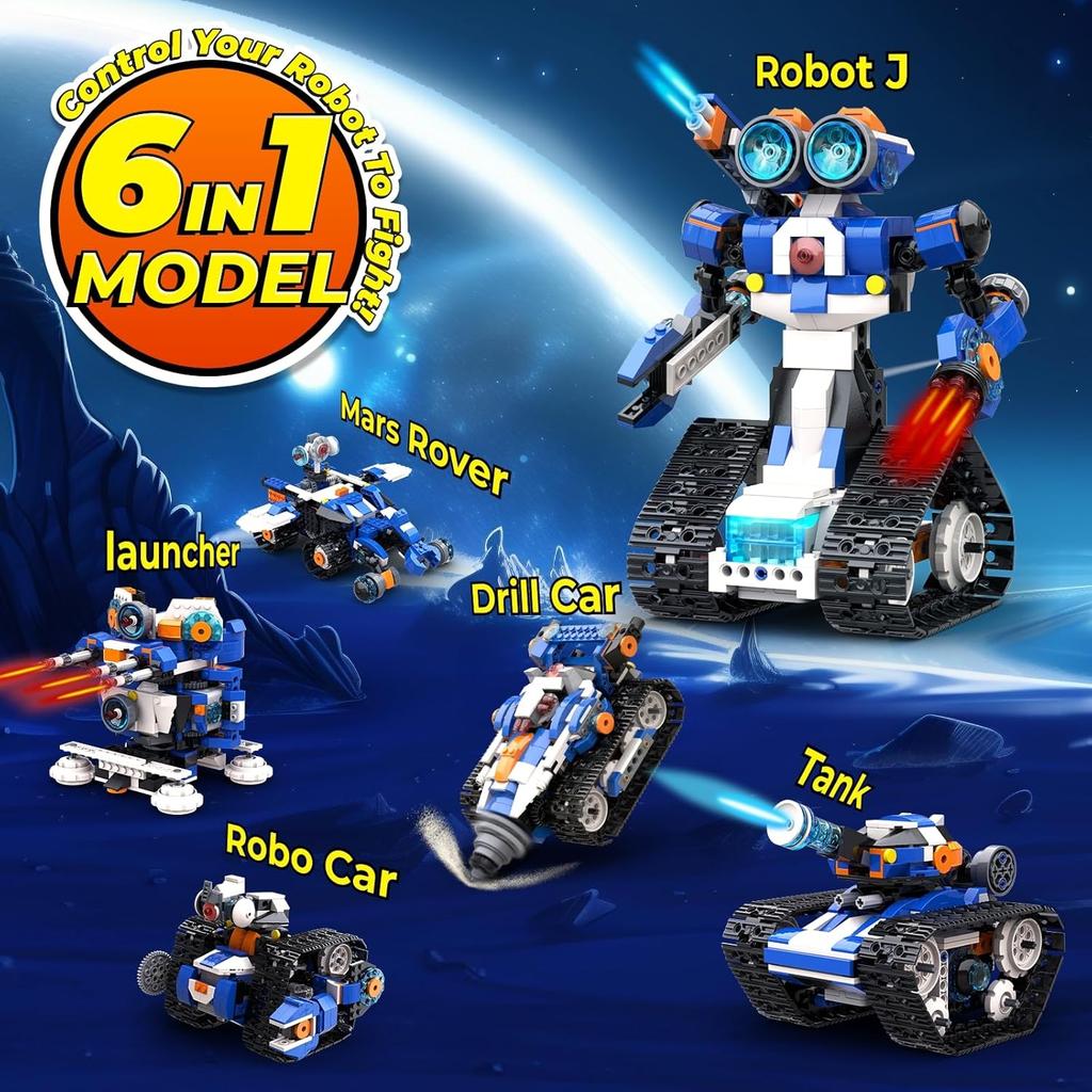 Robot J Creative Robot Building Kit, 6-in-1 Programmable App Remote Control Robot/Tank STEM Learning Toy, Educational Coding Gifts for 7-8 8-12 Years