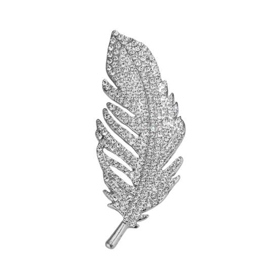 Feather Design Brooch Pin for Women, Rhinestones Inlaid Brooch Pin for Dress, Coat, Shawl, Versatile Accessory for Mother, Wedding
