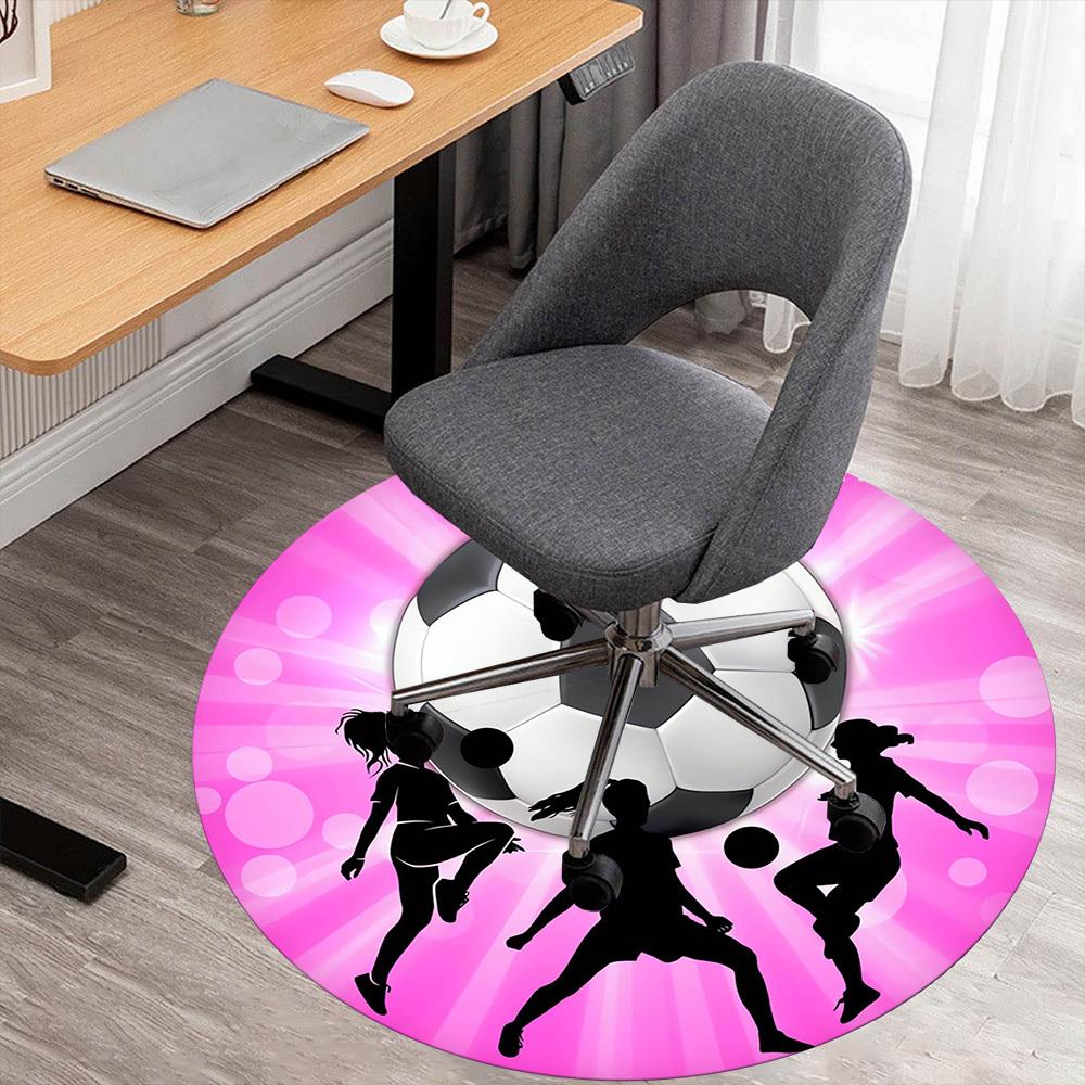

1pc Soccer Girls Round Chair mat Area Rug - Non-Slip, Floor Mat for Office, Bedroom, Ideal home decor Christmas Gift p0811443 80cm