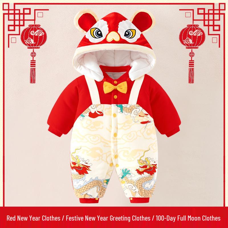 Red Festive Baby Jumpsuit for New Year & Winter Celebrations