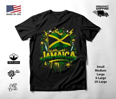 Jamaica Flag Graffiti Graphic T-Shirt Black Unisex S-2XL