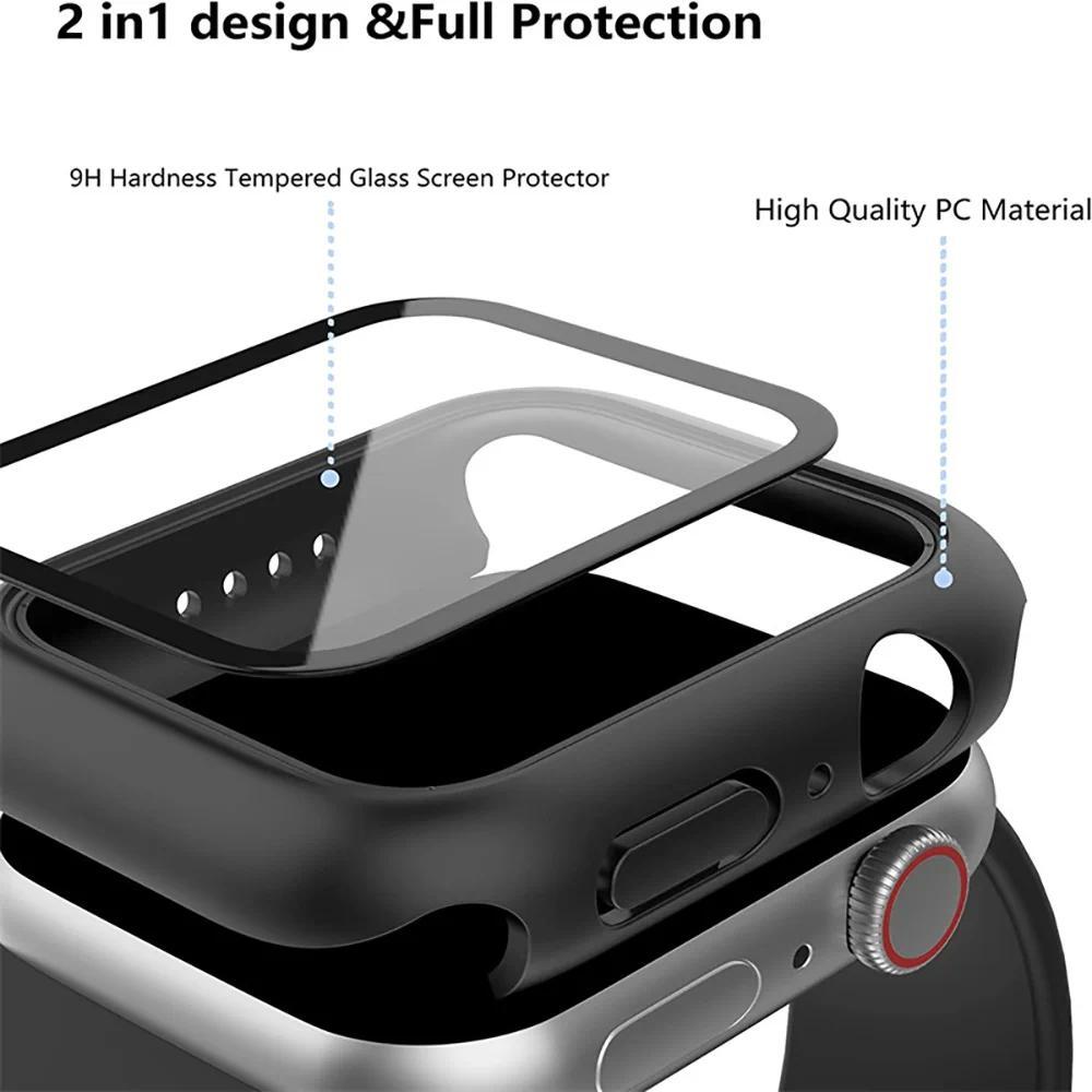 Tempered Glass+Case For Apple Watch 11 10 Cover 46mm 42mm 38mm 40mm 41mm 44mm 45mm Screen Protector for iWatch 9 8 7 6 5 4 SE