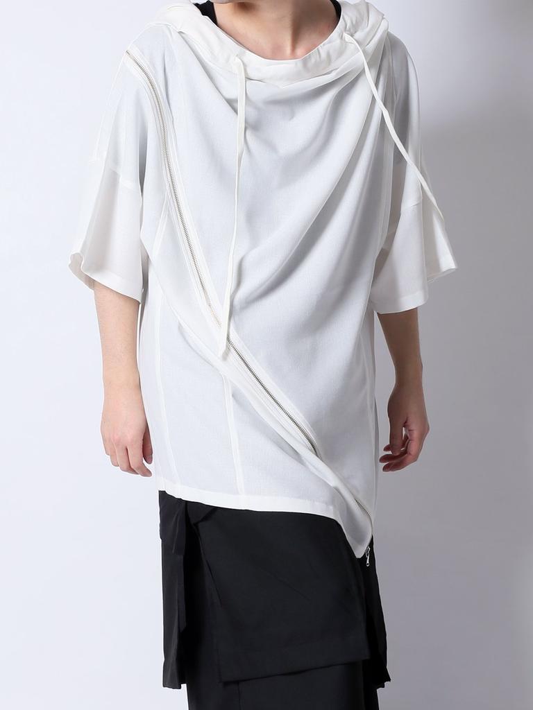 Cut and Sewn Long Fashionable Zip Asymmetric Hooded White F [AS SUPERSONIC] Men's