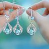 Hollow Water Drop Shaped Shiny Earrings and Necklace Set Valentine's Day Anniversary Party Holiday Gift Jewelry Set