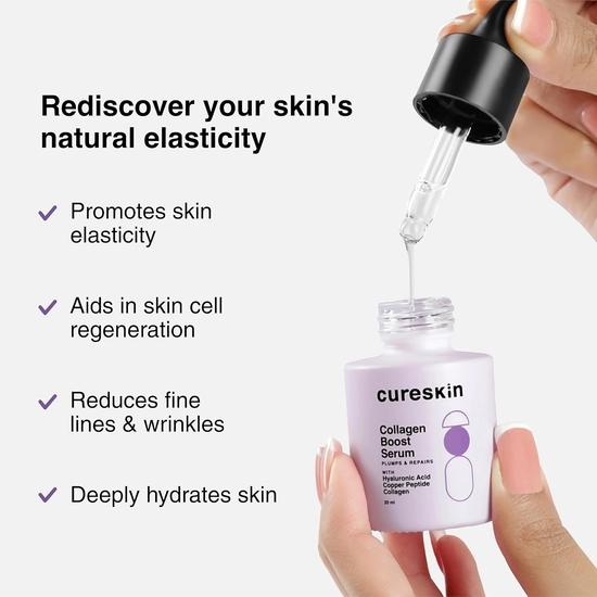 Cureskin Collagen Boost Hyaluronic Acid Serum | Plumps & Repairs with Hyaluronic Acid, Ceramide 3 & Copper Peptide