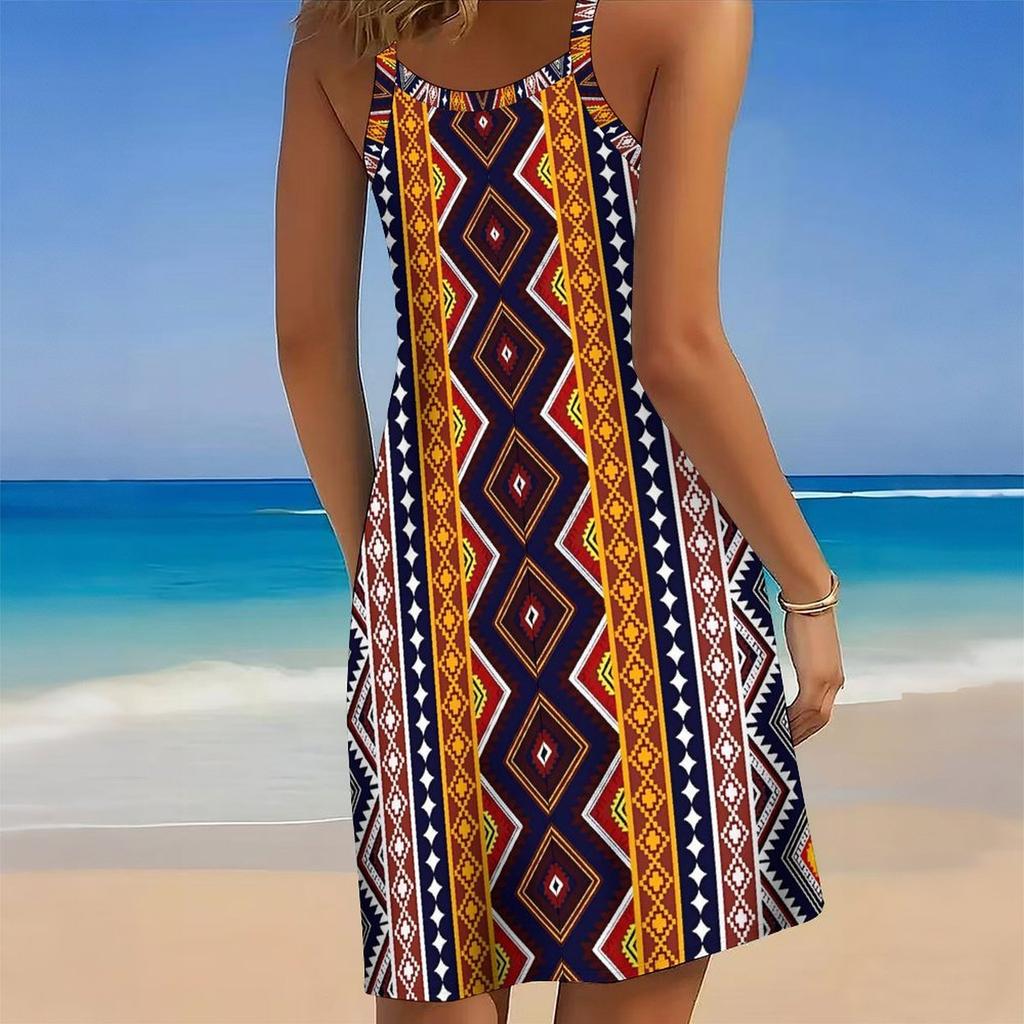 Women's Beach Dress Mini Dress Vertical Bar Symmetry Print Casual Modern Dress Sleeveless Loose Fit Outdoor Daily Summer