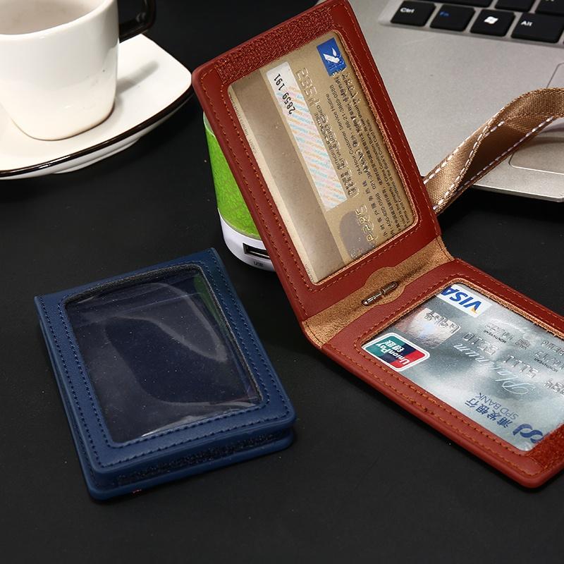 Genuine Leather ID Holder Keychain Wallet Neck Lanyards with Swivel Hook for Card Business Card Badge Card Bus Card Access Card ID Card