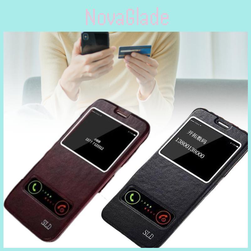 Kožené pouzdro na telefon pro Samsung S6 S7 S7edge S6edge s nárazuvzdorným flipovým krytem s dvojitým okénkem pro domov a cestování