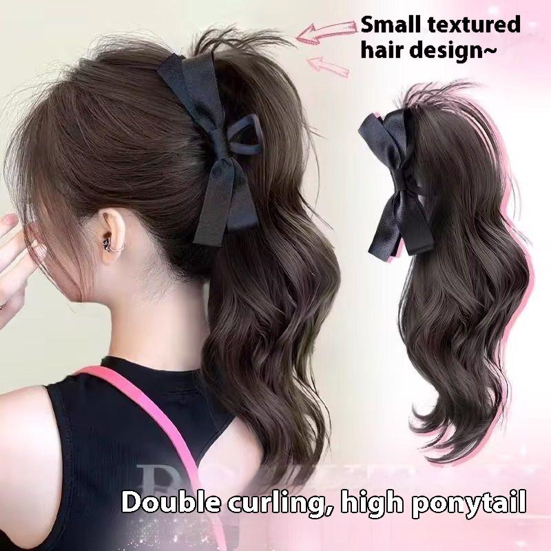 Synthetic Bow Ponytail Claw Clip Hair Extensions Natural Curly Ponytail Ladies Party Daily Wear Black Brown Blonde Hair Clip