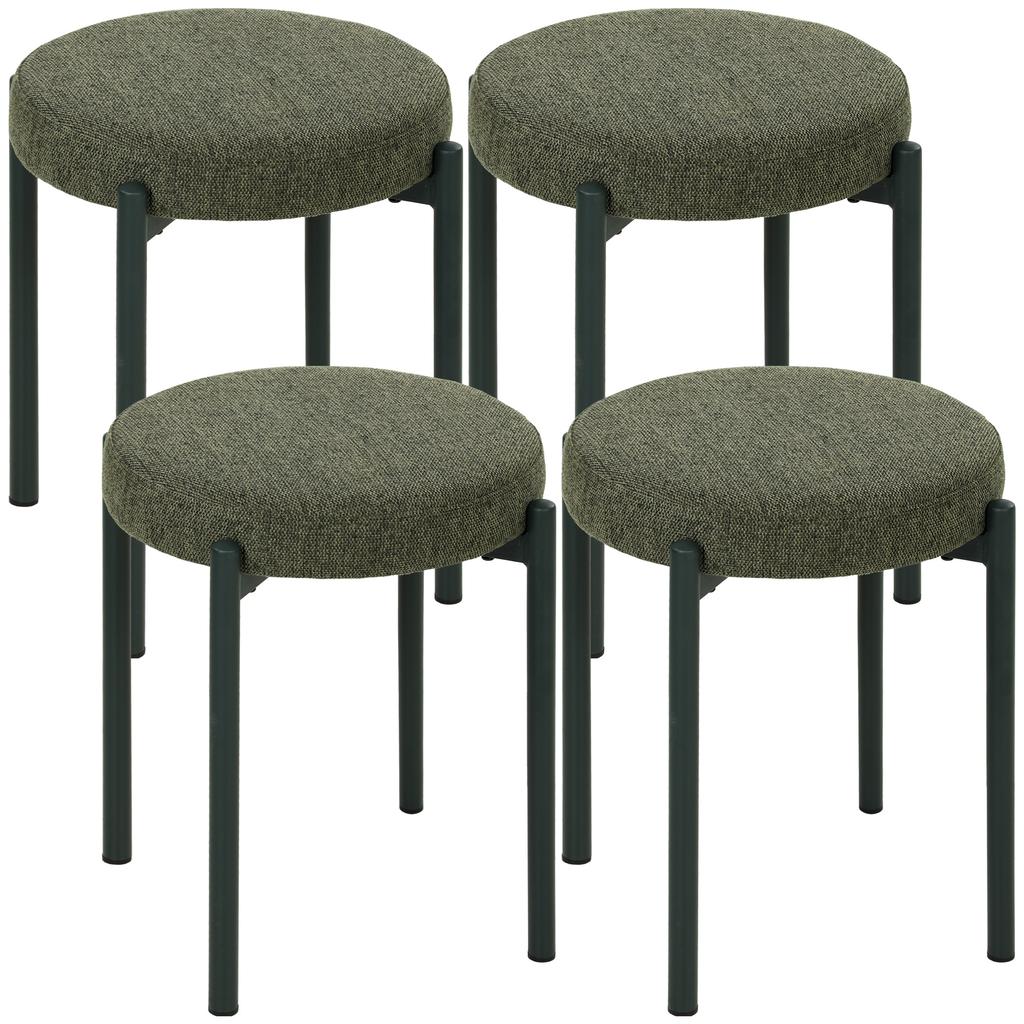 Stackable Stools, Set of 4, Round, Padded Seat, No Backrest, 45 x 45 x 47.5 cm, Dark Green