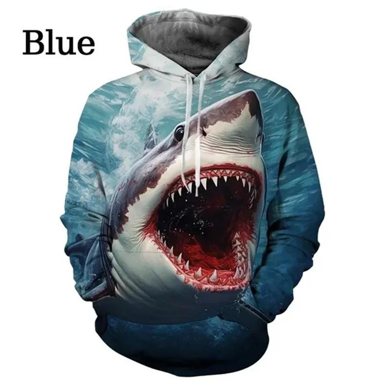 Fierce Shark Fishing Hoodie Men Y2k Pullovers 3D Whale Sealife Printed Hoodies Harajuku Fashion Streetwear Womens Clothing Hoody