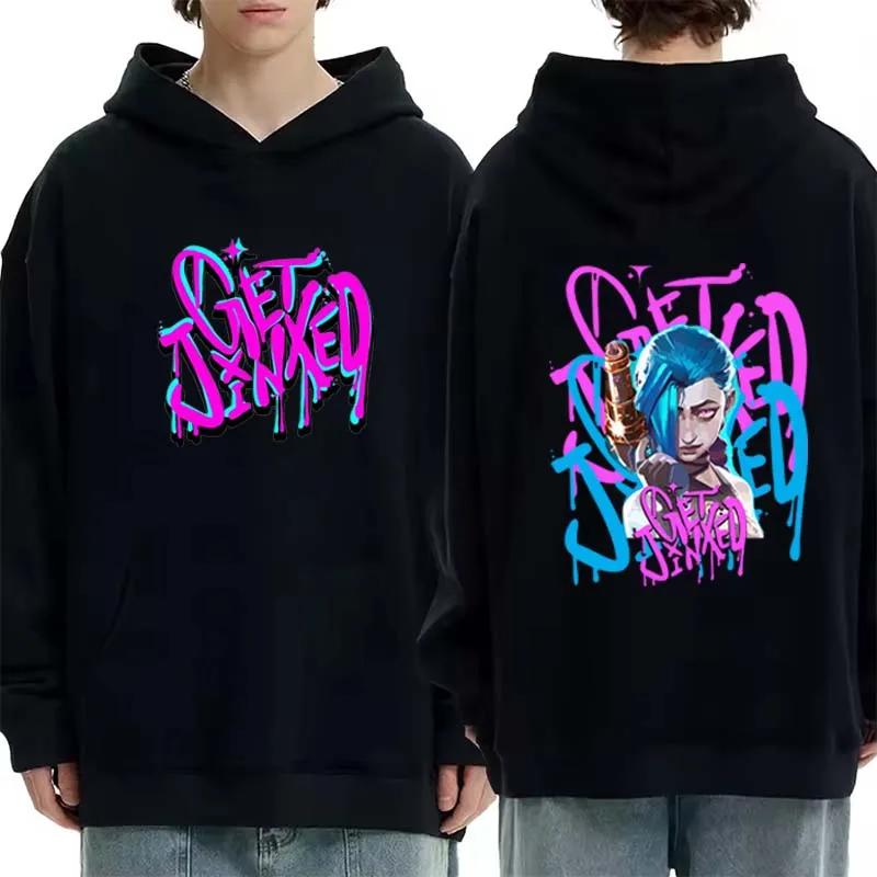 Arcane Jinx Fashion Harajuku Hooded Anime Print Kawaii Long-sleeved Cartoon Fleece Clothes Sweatshirts Women Men