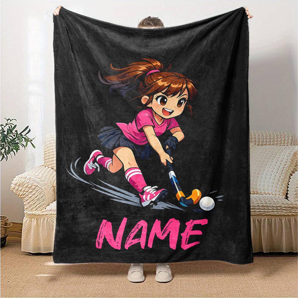 Custom Name Hockey Theme Printed Blanket - Perfect for Couch, Bed, Travel & Outdoor Use | Machine Washable, Cozy & Durable.