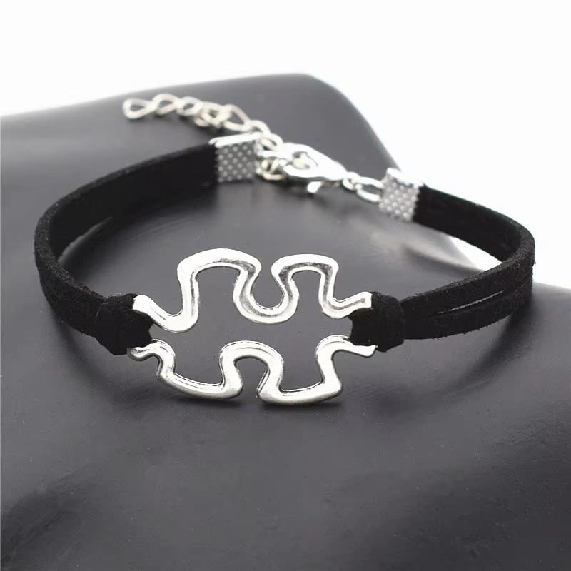 Fashion Antique Silver Color Autism Awareness Charms Jigsaw Puzzle Piece Bracelets for Women Men Autism Symbol Jewelry