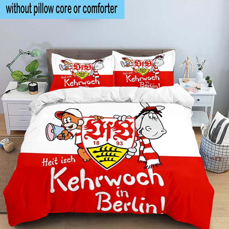 3-teiliges VfB Stuttgart Maskottchen Aufdruck Bettwäsche-Set, Enthält einen Bettbezug und zwei Kissenbezüge für das Schlafzimmer, Geeignet für alle Jahreszeiten