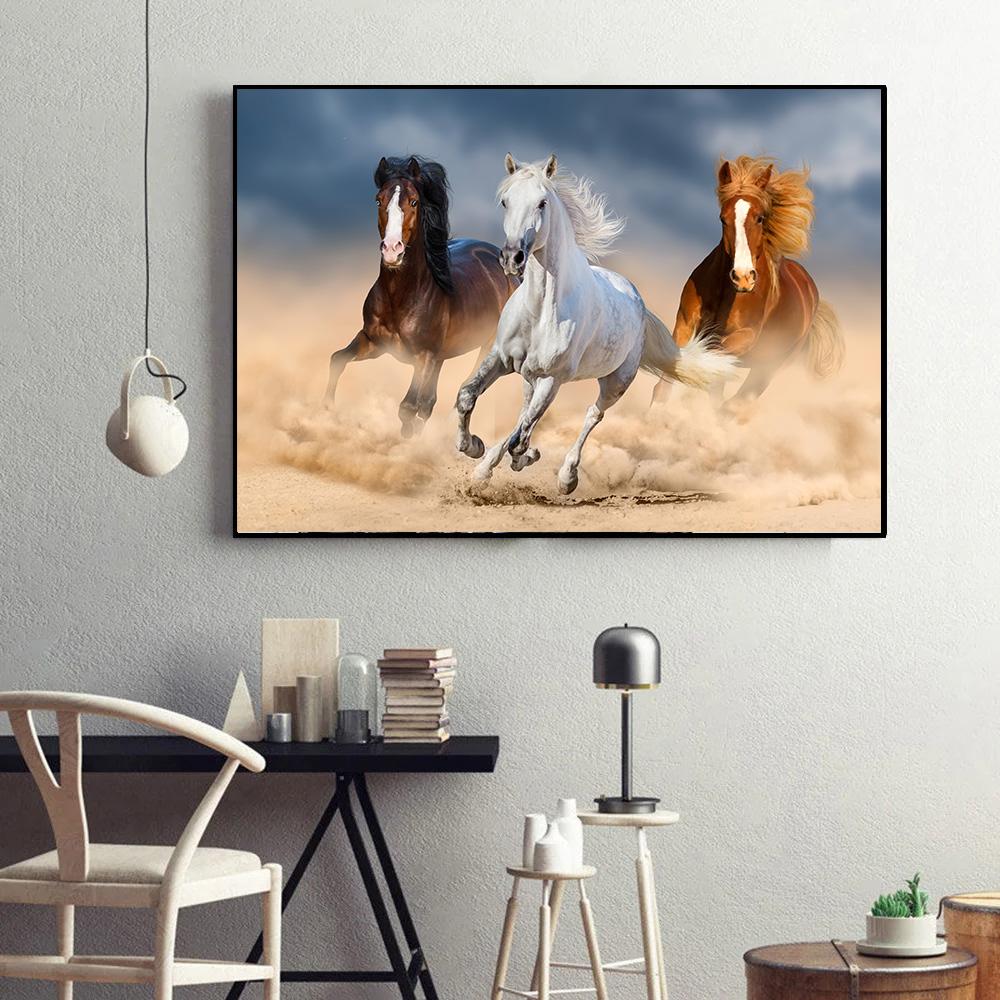 Horse Wall Art Posters Horse Running Canvas Art Print Painting Beautiful Horses Pictures for Modern Home Living Room Decoration
