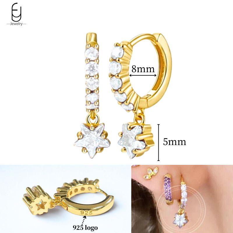 925 Silver Ear Needle White Crystal Gold Earrings for Women Luxury Water drop/Heart/Flower Pendant Earring Fine Jewelry