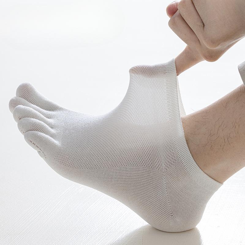 Five-fingered Men's Cotton Socks Solid Color Separate Toe Summer Thin Toe Socks Mesh White Summer Anti-athlete Short Socks