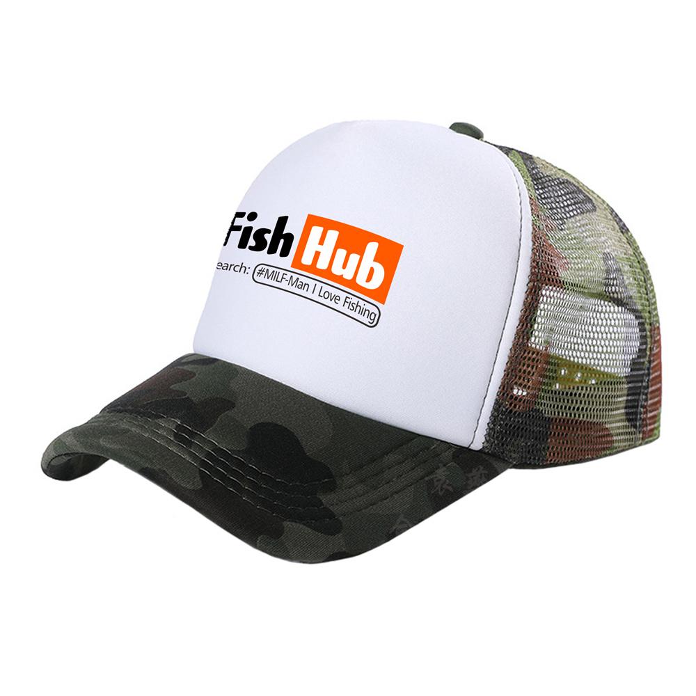 Fish Hub Trucker Cap Unisex Funny Fishing Hat Baseball Cap Cool Summer Unisex Mesh Net Caps MZ-499