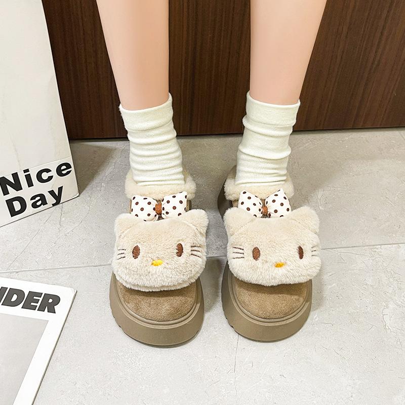 

Бантик КТ кошка девочка пушистые тапочки осенне-зимняя мода милый мультяшный толстая подошва бархатные теплые тапочки с закрытым носком хлопковый моп 40 хаки