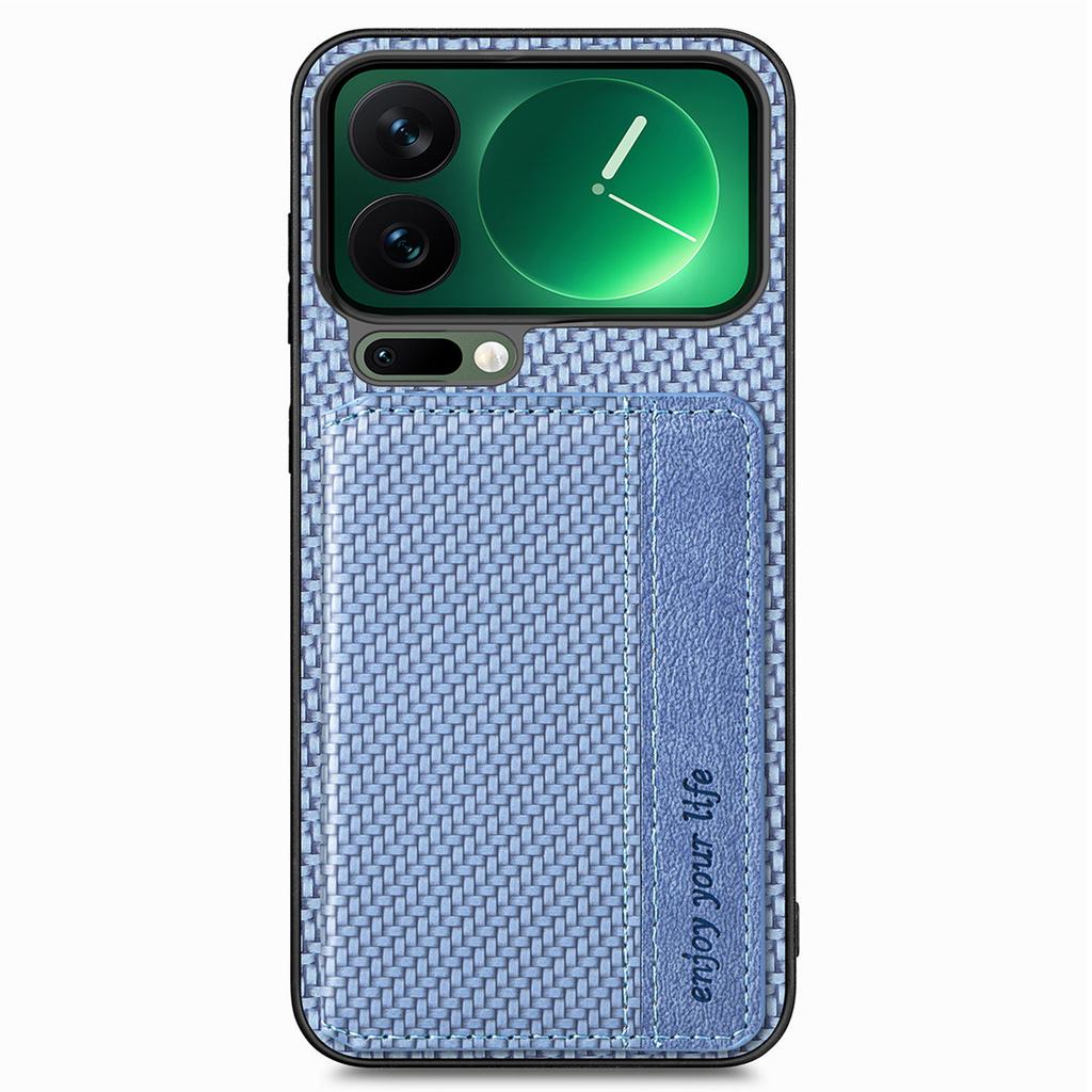 For Xiaomi 17 Pro Case RFID Blocking Carbon Fiber Leather Phone Back Cover with Card Holder