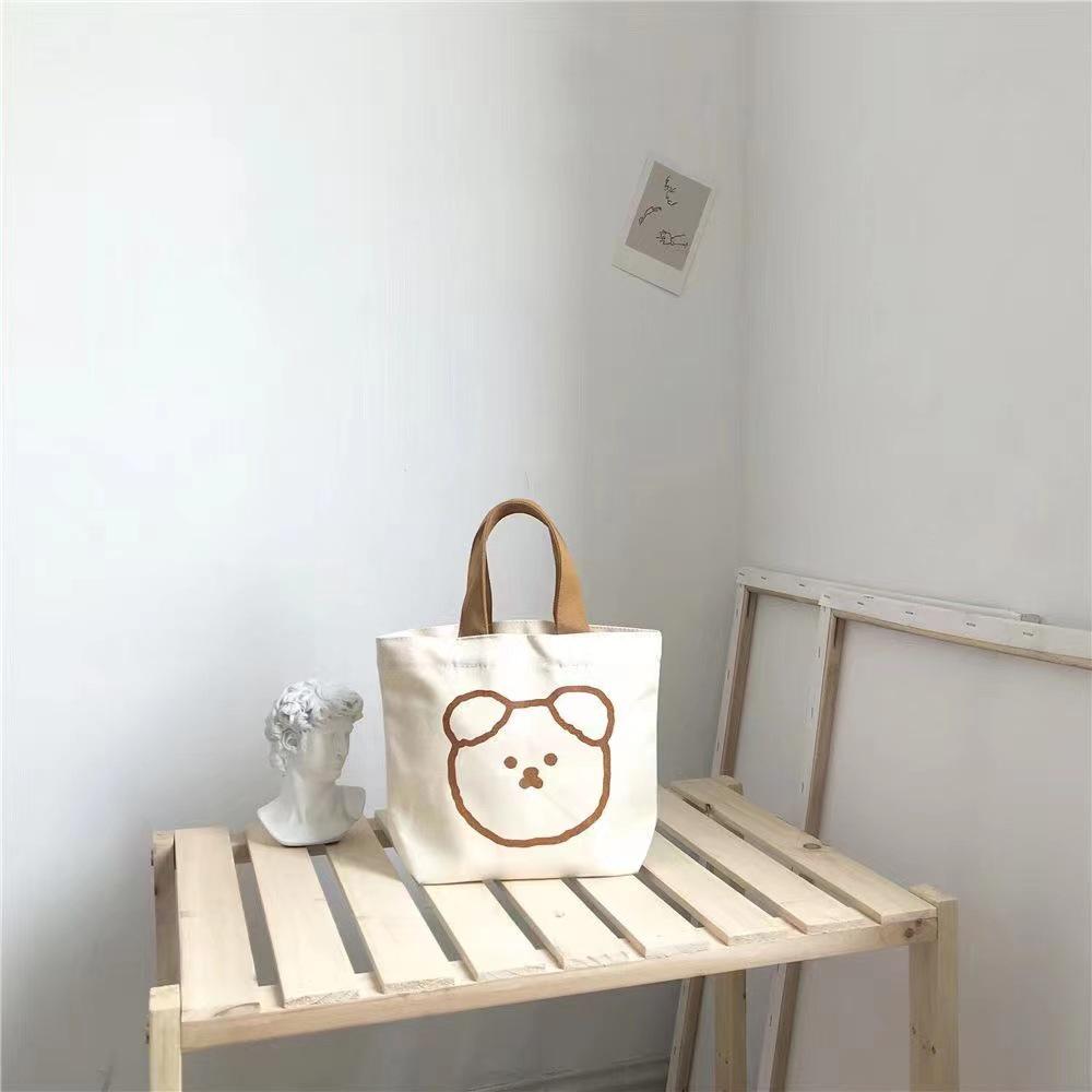 Korean Style Cute Mini Canvas Bag for Female Students - Large Capacity Bento Tote Handbag.