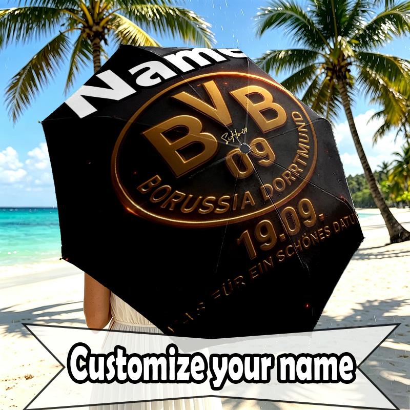 Custom Name Personalized Borussia Dortmund Print Umbrella, Auto Open Close, 8‑Rib Sturdy Frame, Commute Camping Hiking Use, Birthday Gift