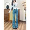Women's High Waist Bootcut Long Denim Pants Slim Fit Washed Blue Stretch Jeans