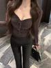 Pure Desire Square Neck Flared Sleeve Slim T-Shirt - Women's Autumn New Style