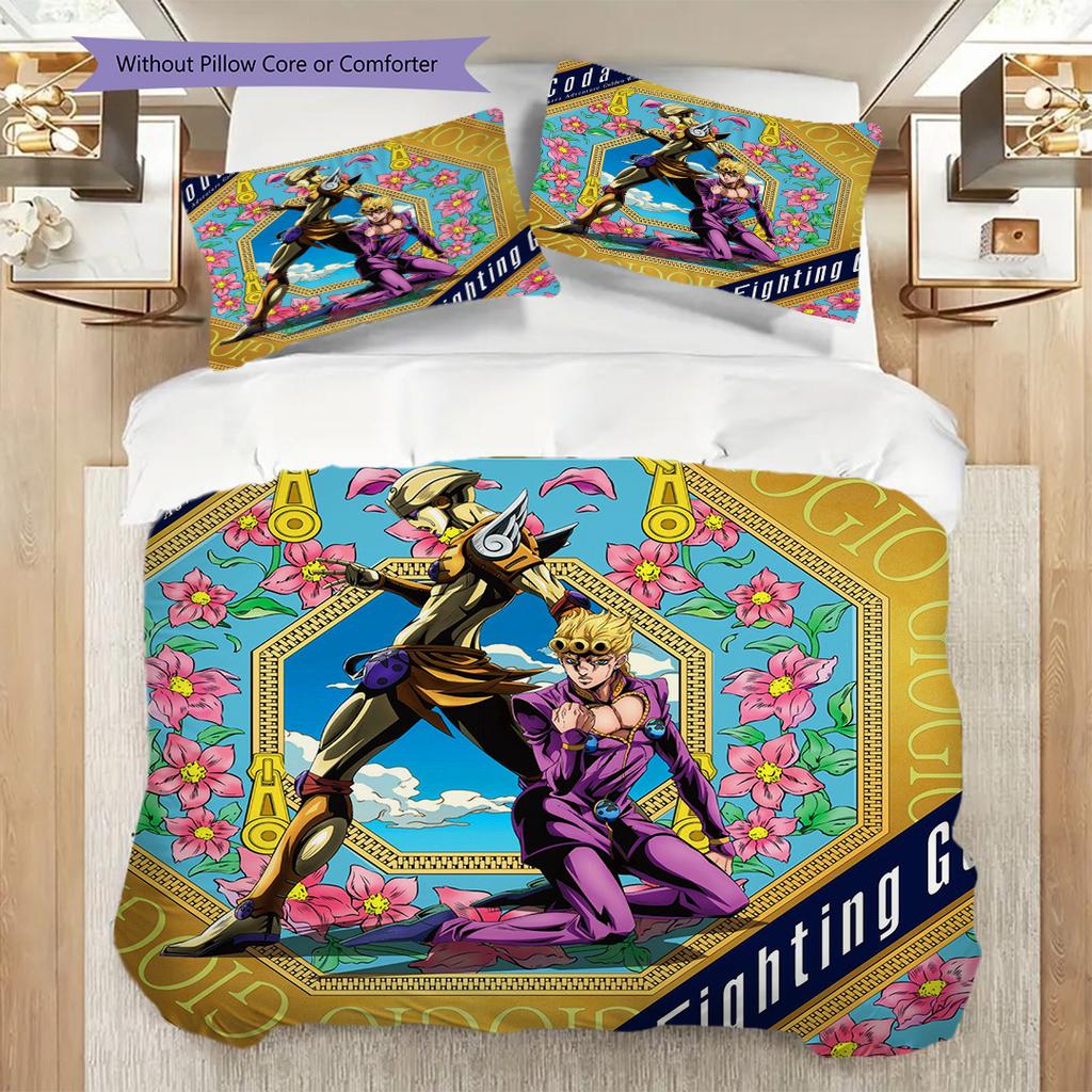 Lebendiges Anime-Ensemble Dreiteiliges Set (1 Bettbezug + 2 Kissenbezüge, ohne Füllung) 2D flaches Bettbezug- und Kissenbezug-Bettwäscheset