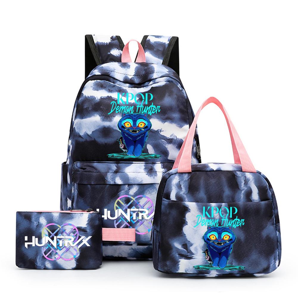 3Pcs/set Cartoon K-Pop Printed Backpack with Pencil Case Lunch Bag for Teenager Girl Boy Bookbag Kid Gift Large Capacity Waterproof Travel Bag
