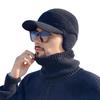 Cappello in Lana Lavorata a Maglia Spessa con Visiera Tipo Duckbill da Uomo Nero - Caldo, Circonferenza Larga, Cappello Autunno/Inverno