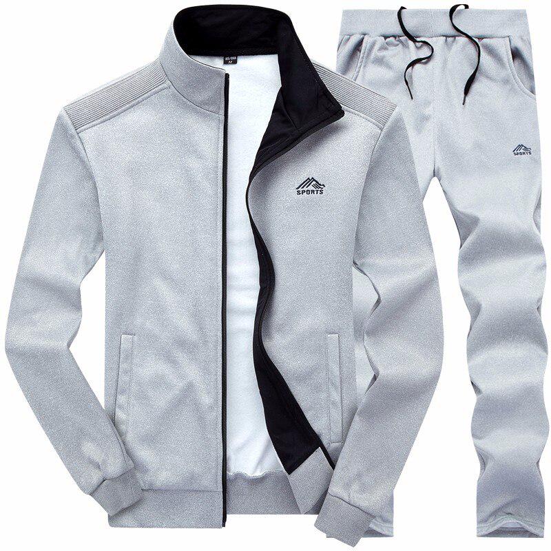 

Men s Tracksuit Spring Autumn Fleece Two PCS Sweatshirt+Pant Stand Collar Male Casual Sets M серый