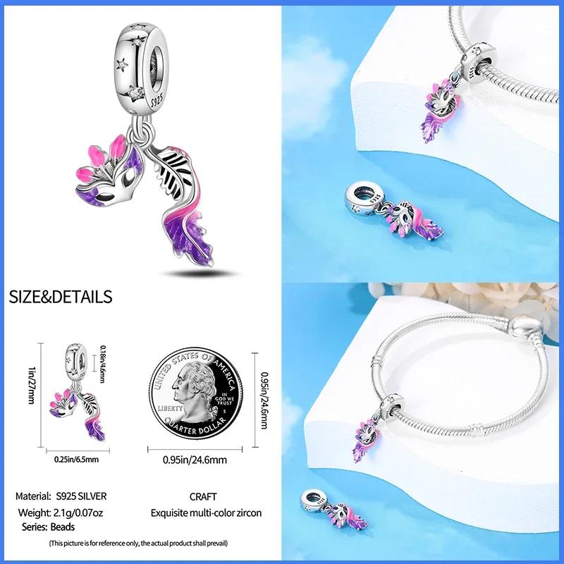 Metal Colorful Masquerade Series Sexy Mask Feather Dress Charms Beads Fit Original Bracelets Marking Make Your Own Accessory Elegant Fashion Beautiful
