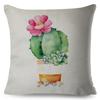Cute Succulent Plant Cushion Covers Set Watercolor Potted Cactus In Cup Box Design Soft Pillow Home Decor Xcm