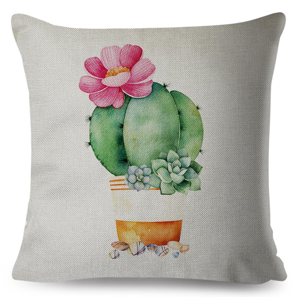 Cute Succulent Plant Cushion Covers Set Watercolor Potted Cactus In Cup Box Design Soft Pillow Home Decor Xcm