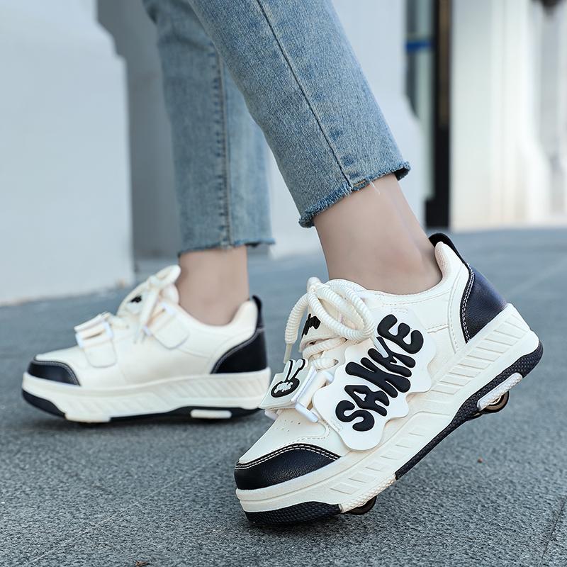 Boy/girls Sneakers with Wheels Four -wheel Sports Boots Wheel Skate Can Remove Student Skate Shoes