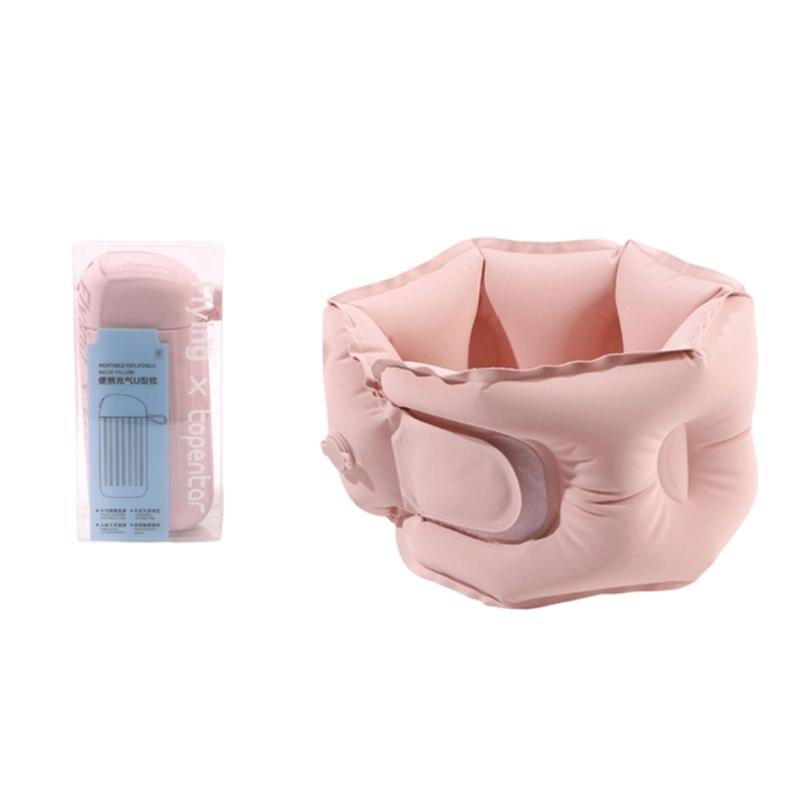 Portable Inflatable Neck Pillow For Traveler Commuters And Office Workers розовый