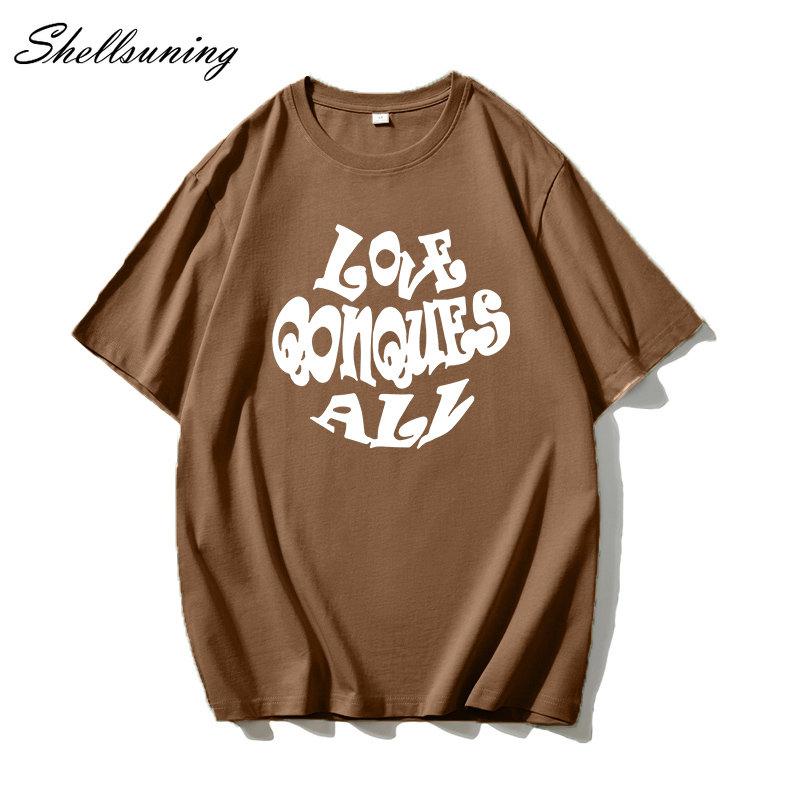 Shellsuning Oversized Letter Graphic T Shirts Men Summer Soft 100% Cotton Short Sleeve Tees Female Trendy Loose High Street Tops